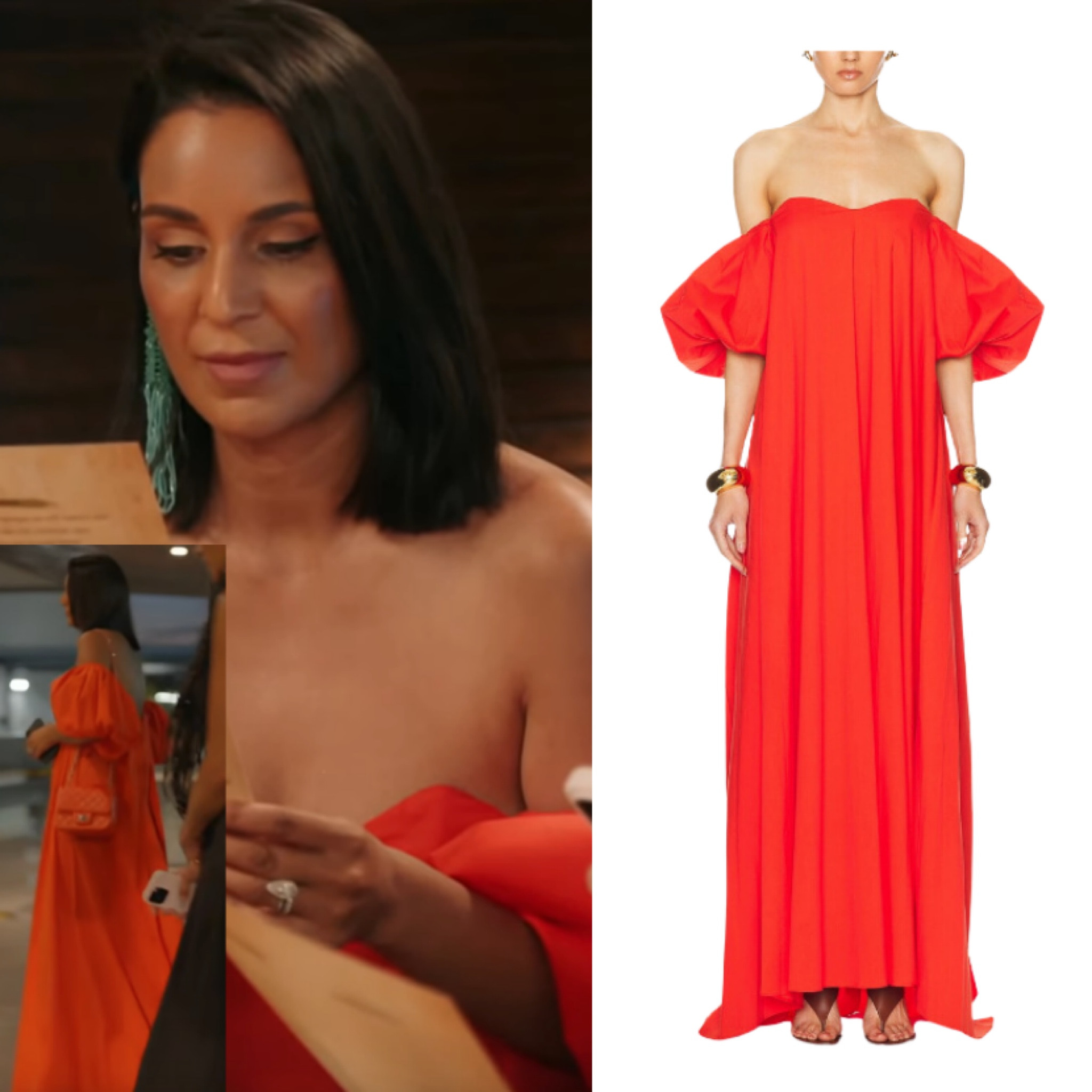Jessel Taank’s Red Off The Shoulder Maxi Dress 
