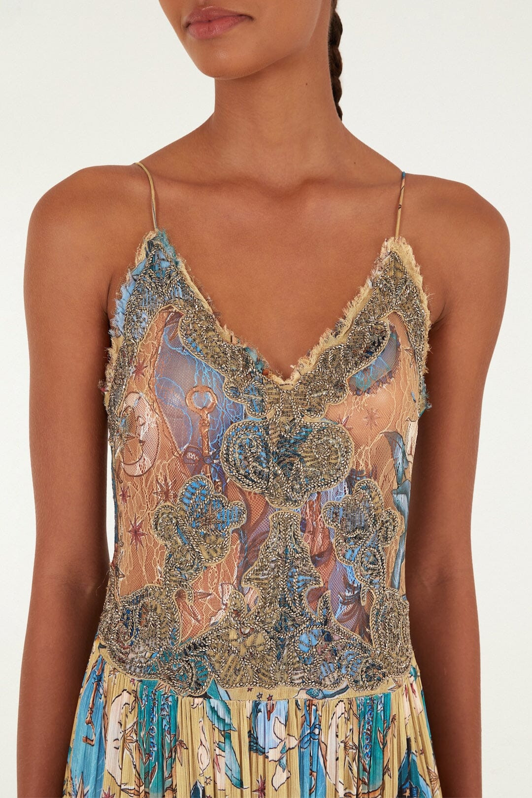 Sand Mystical Sleeveless Pleated Midi Dress | FARM Rio | FarmRio (US)