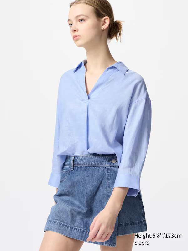 100 % Premium Leinen Hemd (Skipperkragen, 3/4-Arm) | UNIQLO (DE)