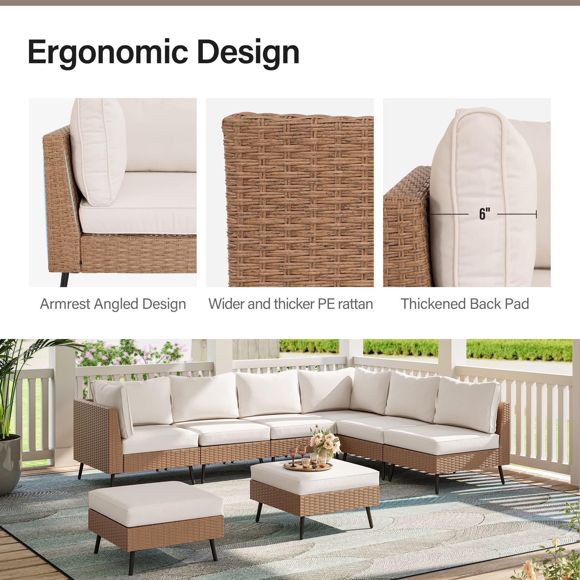 LAUSAINT HOME Outdoor Patio Furniture, 8 Piece Outdoor Sectional Sofa PE Rattan Wicker Patio Conv... | Amazon (US)