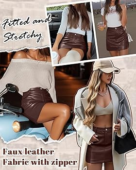 Women's Faux Leather Mini Skirt with Pockets, High Waisted Bodycon Stretch Zipper Button Fitted A... | Amazon (US)
