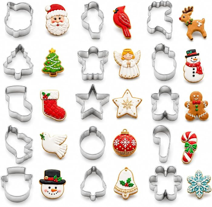 Mini Christmas Cookie Cutters Set 15 Pieces Stainless Steel Cookie Cutter Set for Baking -Christm... | Amazon (US)