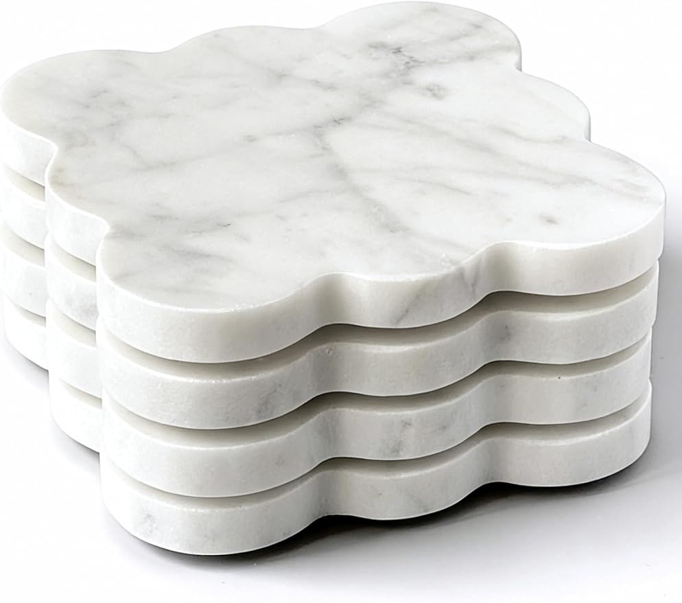 Marble Coasters Set of 4 - Natural Stone Coaster for Drinks, Modern Cup Holders, Bar Coffee Table... | Amazon (US)