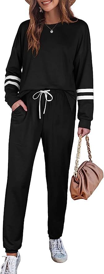 Sousuoty Two Piece Sweatsuits for Women Side Slit Lounge Outfits With Pockets | Amazon (US)