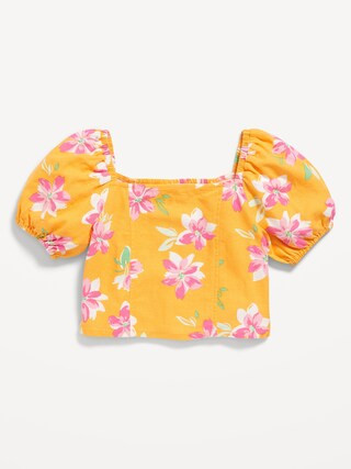 Short Puff-Sleeve Linen-Blend Top for Girls | Old Navy (US)