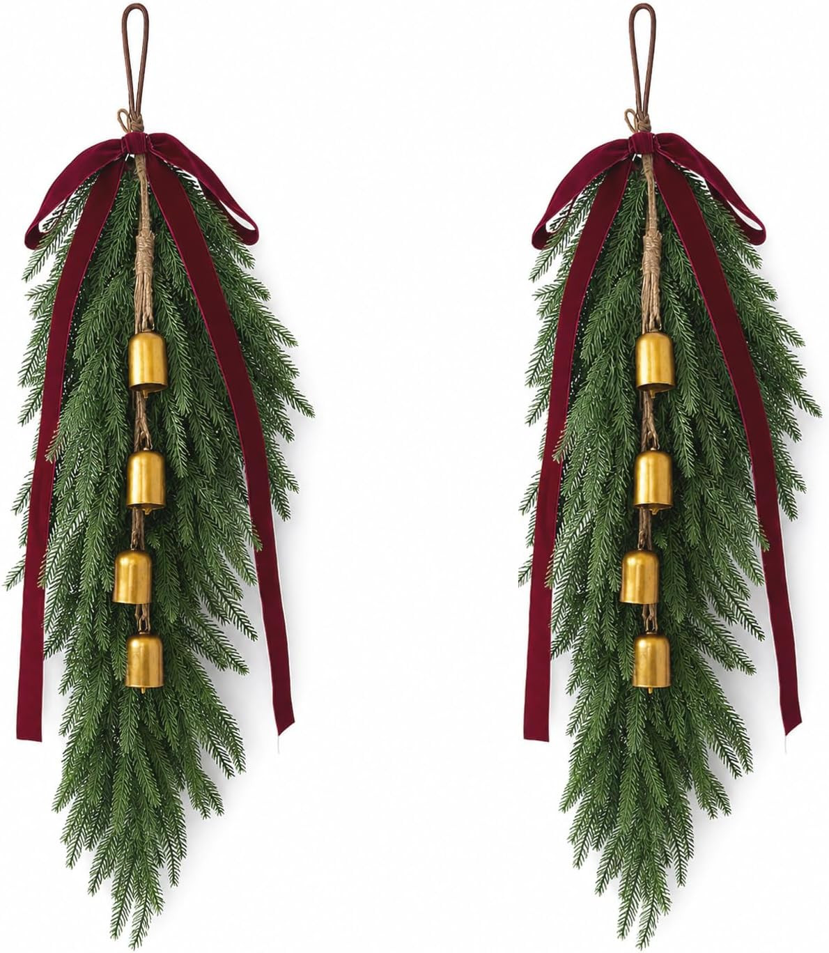 2 Pcs 36" Christmas Teardrop Swags Faux Norfolk Pine Greenery | Amazon (US)