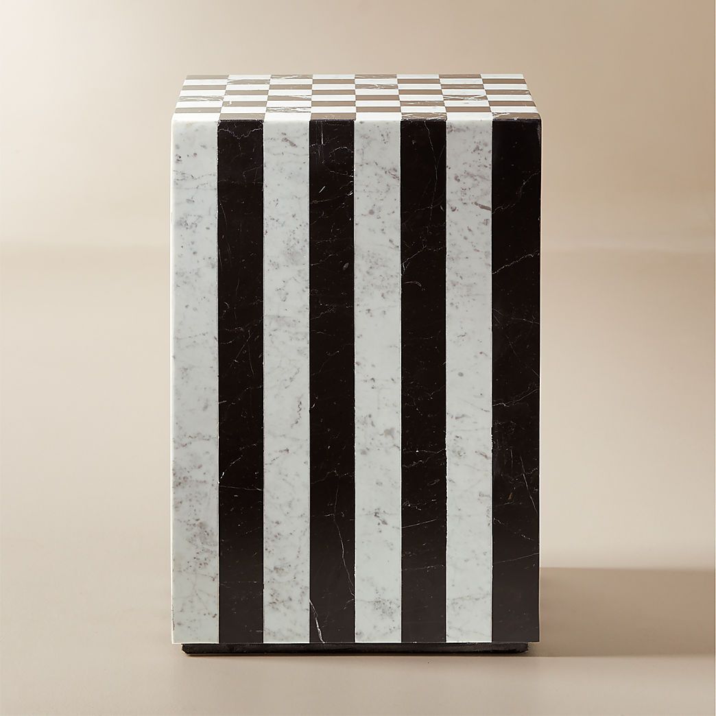 Fori Square Black and White Marble Game Side Table + Reviews | CB2 | CB2