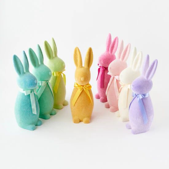 16" Flocked Pastel Button Nose Bunny, Assorted Colors | The Nested Fig