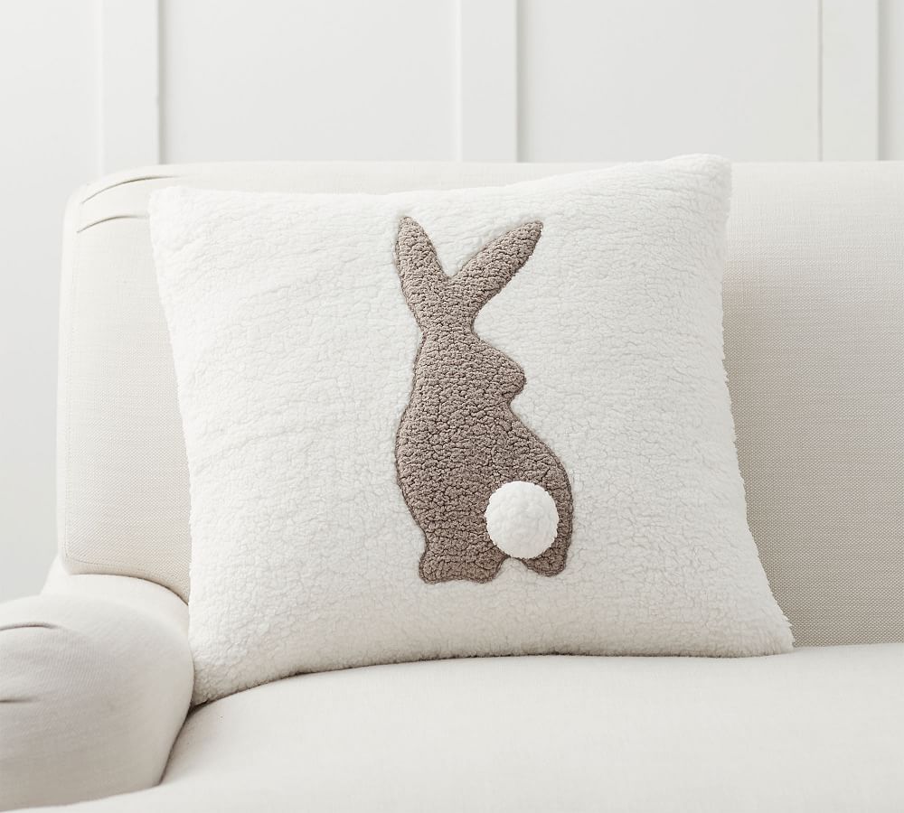 Pom Pom Bunny Sherpa Pillow Cover, 20"", Neutral Multi | Pottery Barn (US)