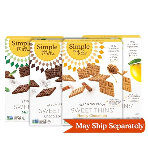 Simple Mills Sweet Thins Cookies Variety Pack, Seed and Nut Flour (Mint Chocolate Chip, Honey Cinnamon, Chocolate Brownie, and Lemon) - Gluten Free Healthy Snacks, 4.25 Ounce (Pack of 4) | Amazon (US)