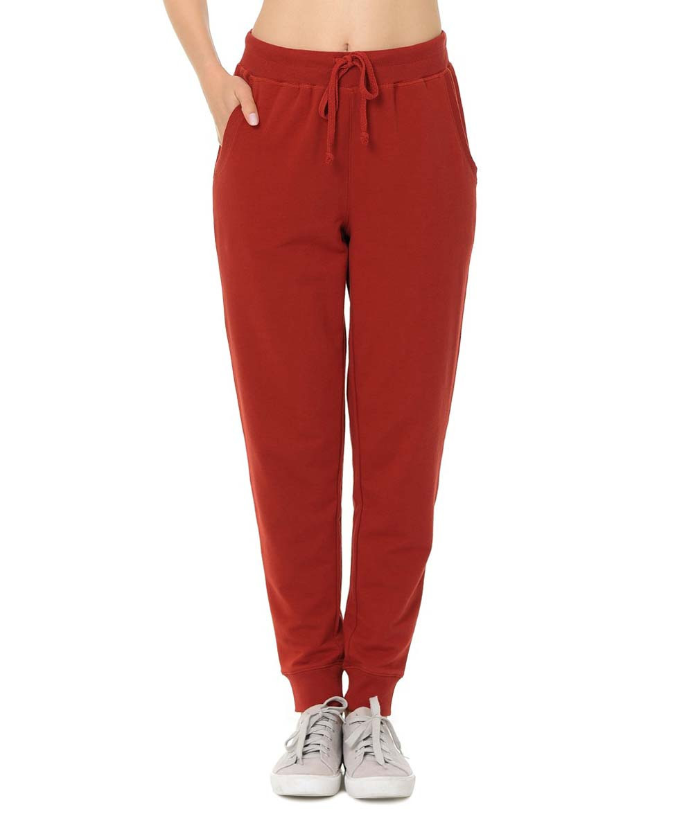 Ambiance Women's Sweatpants Rust - Rust Ribbed-Cuff Joggers - Women | Zulily