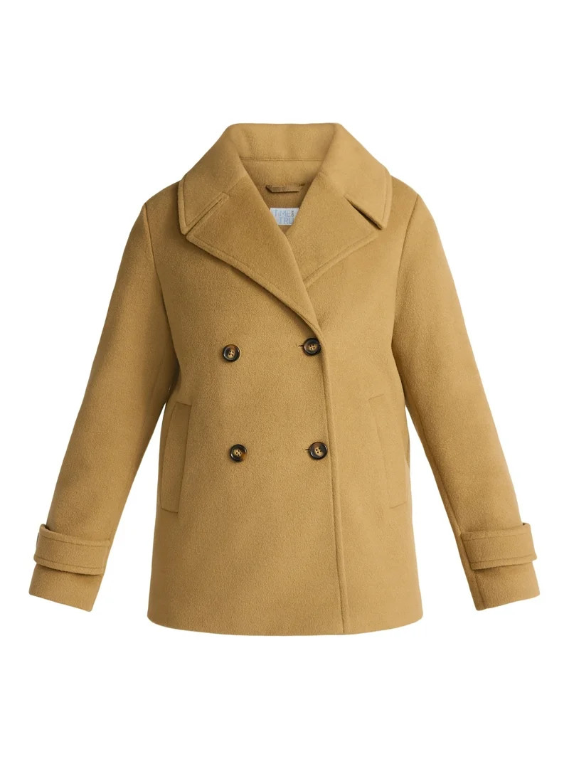Time and Tru Women's and Women's Plus Faux Wool Peacoat, Sizes XS-3X - Walmart.com | Walmart (US)