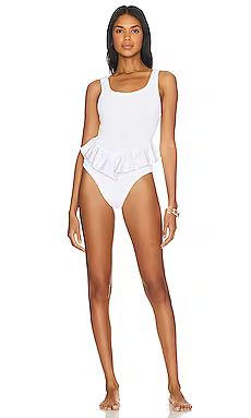 Hunza G Denise Frill One Piece in White from Revolve.com | Revolve Clothing (Global)
