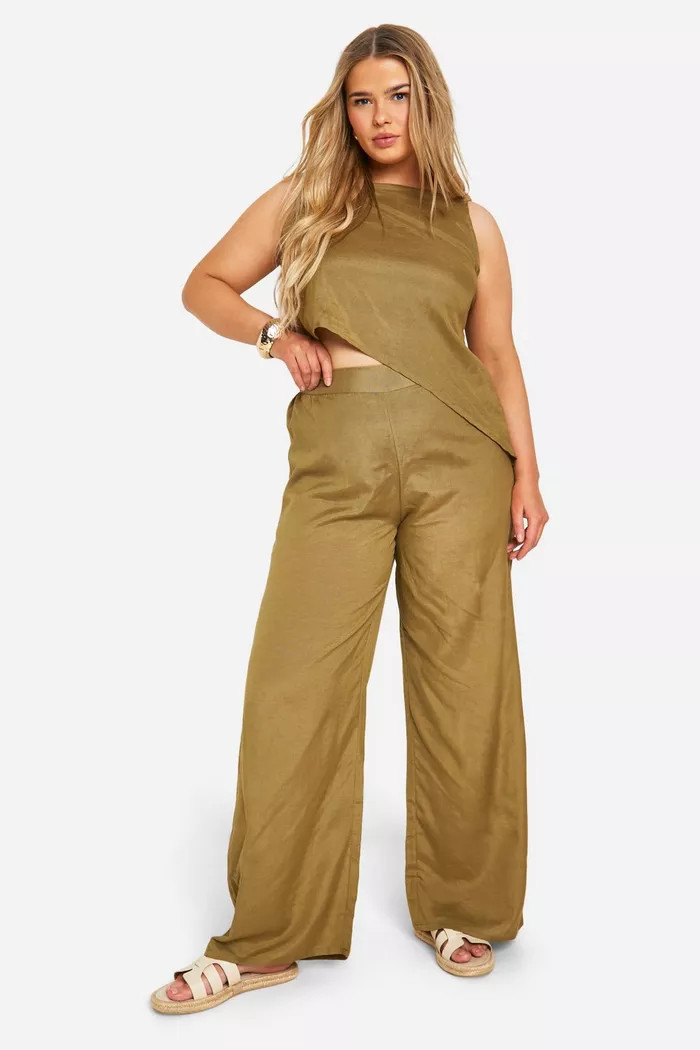 Plus Woven Bead Detail Pants & Asymmetric Top Two-Piece | boohoo (US & Canada)