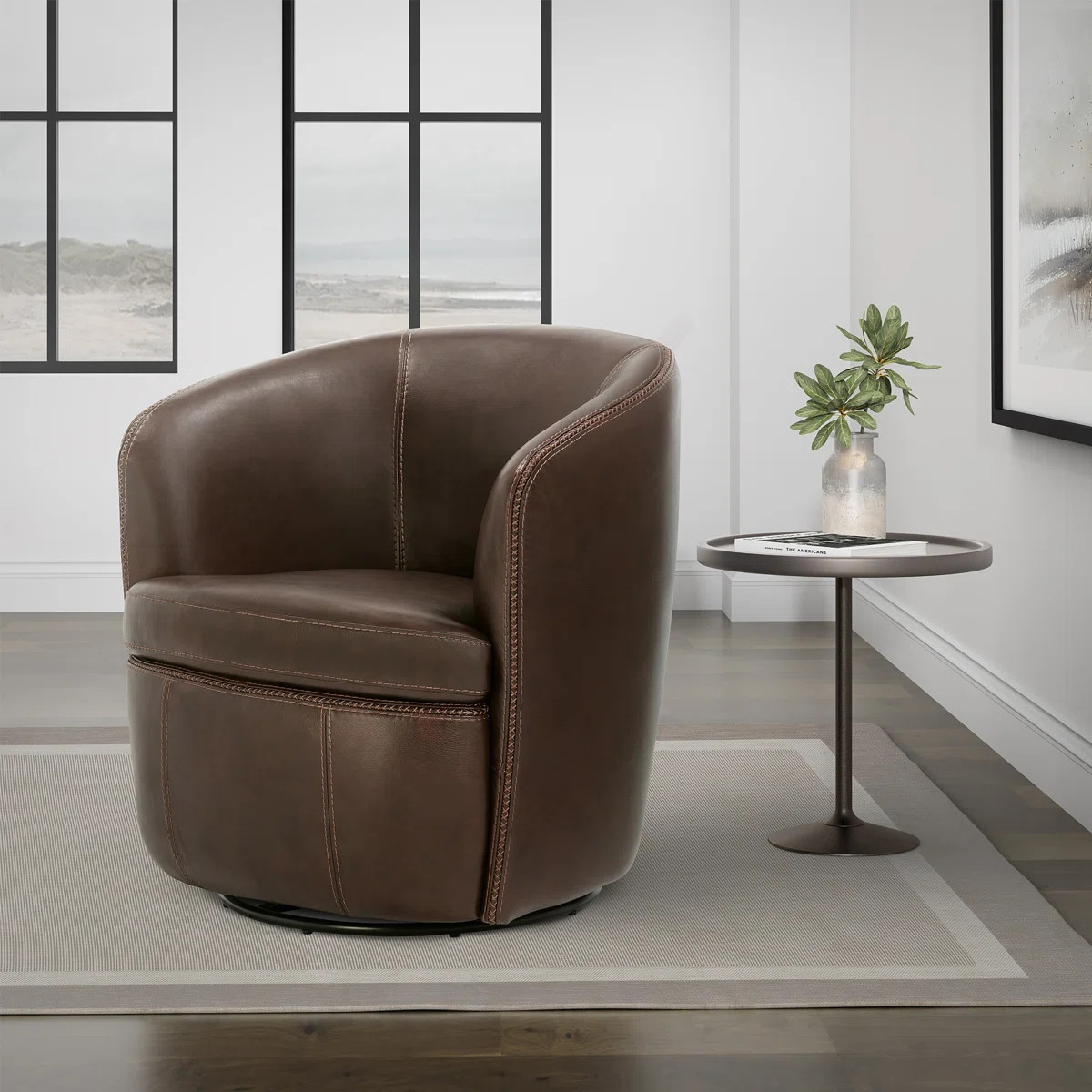 Azurdee Top Grain 100% Genuine Italian Leather Swivel Barrel Chair | Wayfair North America