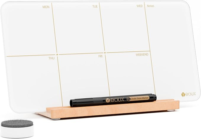 Desktop Glass Weekly Planner Whiteboard with Detachable Wood Stand,Small Portable Dry Erase Calen... | Amazon (US)