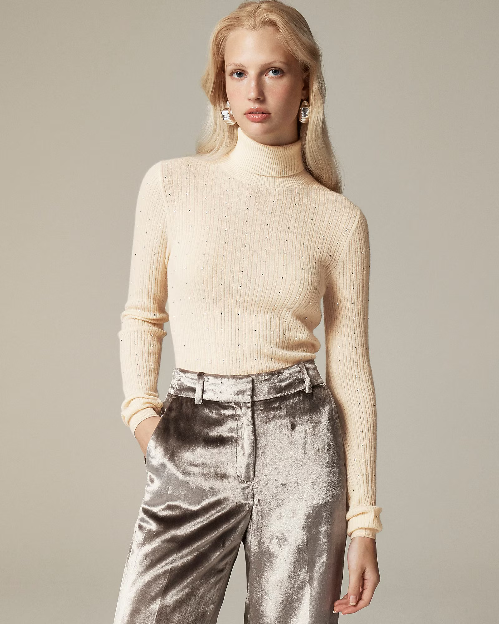 Featherweight cashmere turtleneck sweater with rhinestones | J. Crew US
