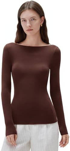 SUUKSESS Cloud Cashmere Women Boat Neck Fitted Long Sleeve Shirt Basic Knit Tops | Amazon (US)