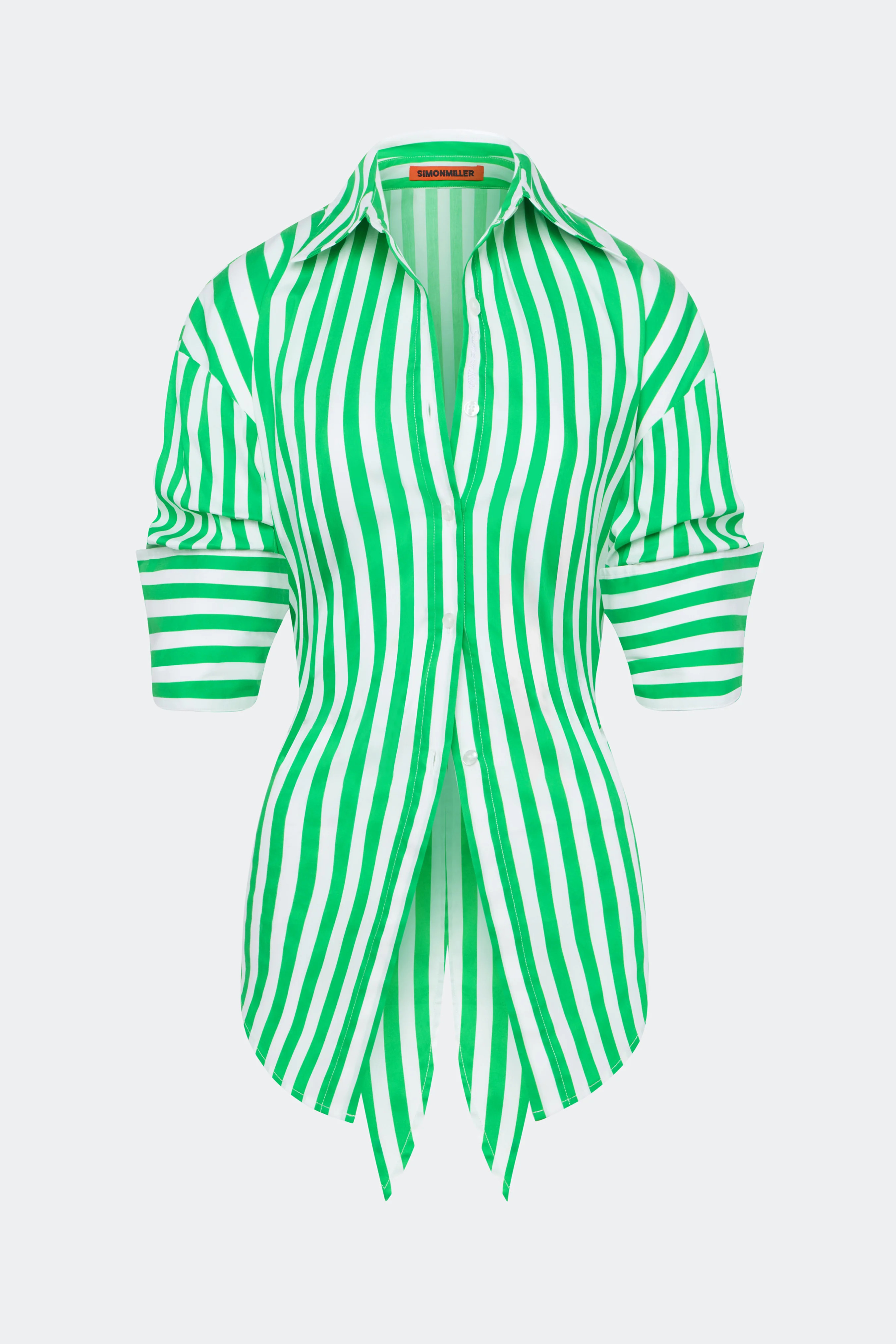 Loch Poplin Button Up In Grass Green/Macadamia | Simon Miller