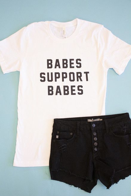 Babes Support Babes White/Black Graphic Tee | The Pink Lily Boutique