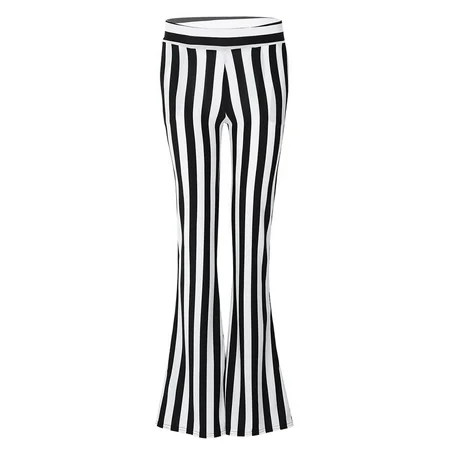 iEFiEL Women High Waist Black&White Vertical Striped Bell Bottom Flare Legging Long Pants | Walmart (US)