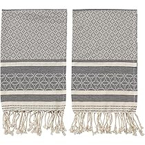 Bloomingville Black and Cream Woven Cotton Tea Tassels (Set of 2) Towels | Amazon (US)