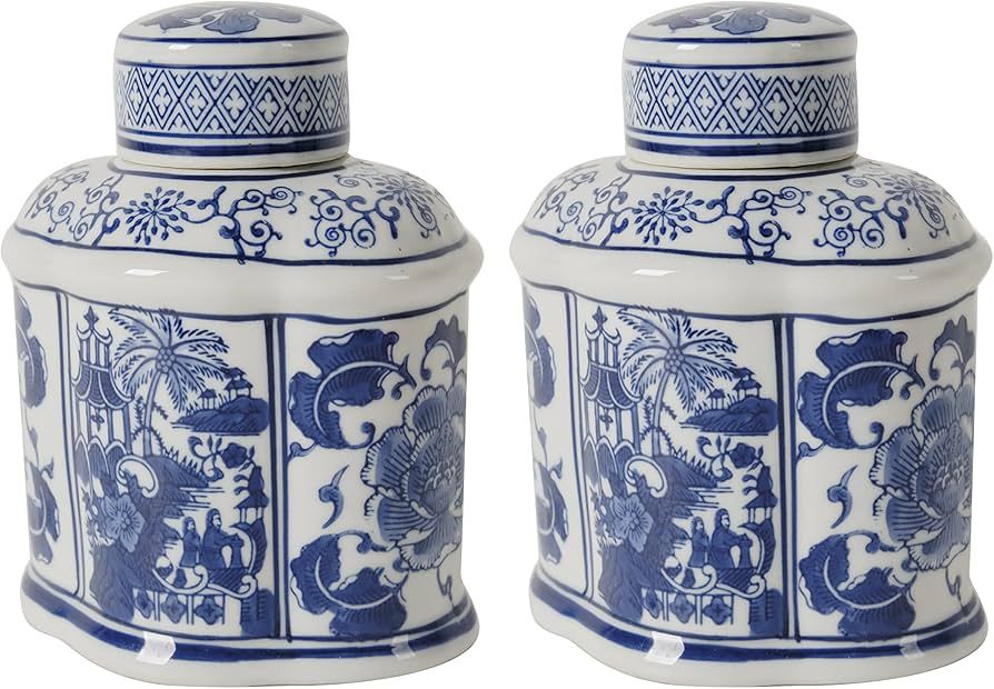 A&B Home Ginger Jars for Home - 8" Blue and White Porcelain Vase, Ancient Floral Pattern Ceramic ... | Amazon (US)