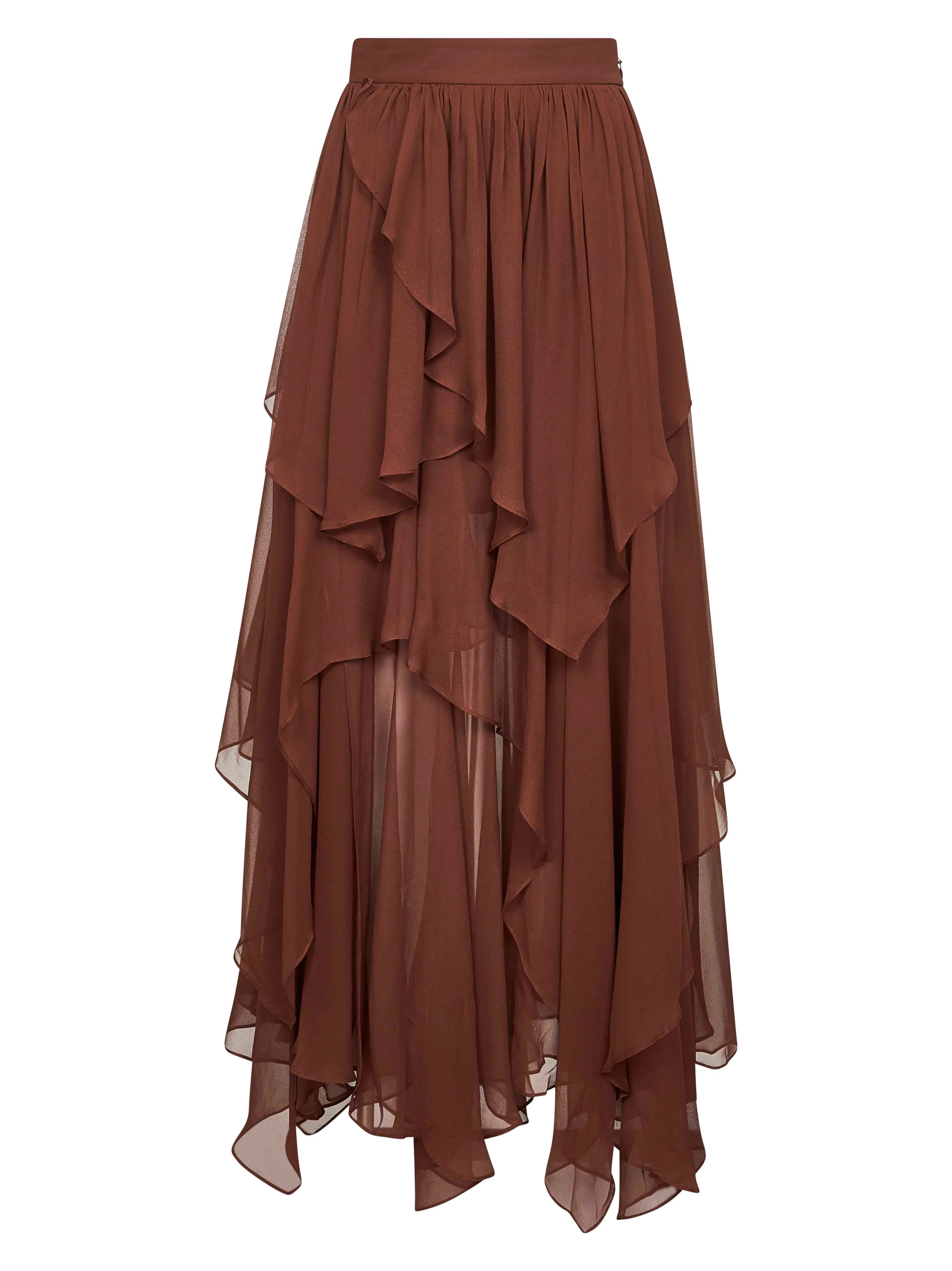 Brown silk Memento midi skirt | D'ANIELLO BOUTIQUE