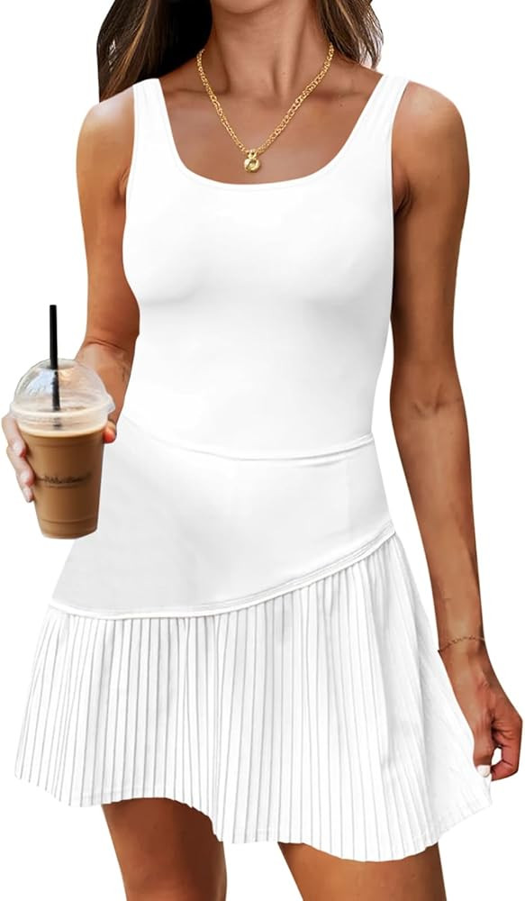 Fisoew Womens Tennis Dress with Built in Shorts and Bra Summer Sleeveless Pleated Golf Athletic M... | Amazon (US)