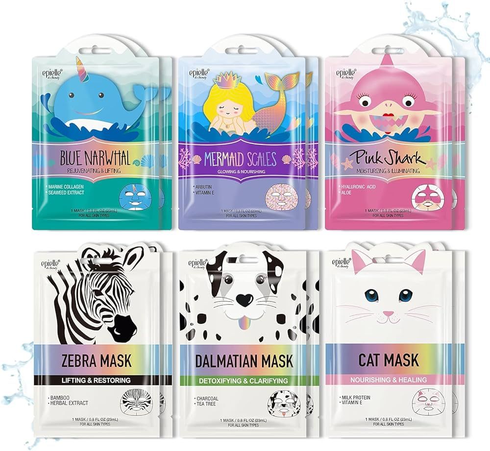 Epielle Character Sheet Masks | Dalmatian, Zebra, Cat, Shark, Narwhal, Mermaid Scale | Animal Spa... | Amazon (US)
