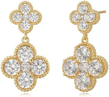 MTMY Dangle Earrings for Women 14K Gold Plated Four Leaf Clover Dangling Drop Birthstone Stud Ear... | Amazon (US)