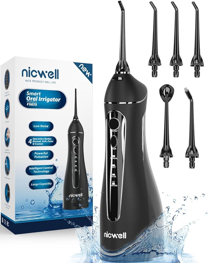 Nicwell Water Dental Flosser Teeth Pick - 4 Modes Dental Oral Irrigator, Portable & Rechargeable ... | Amazon (US)