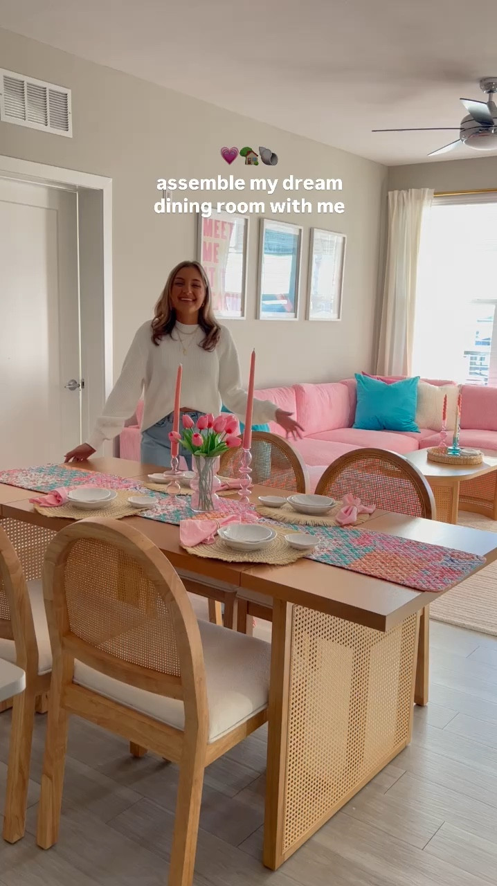 Assembling my dream dining room table and chairs. linking all of the accessories too💗🏡 actual set is Nathan James but I found identical from Wayfair and Bed Bath & Beyond 