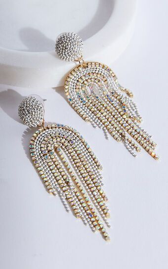 Elincia Earrings - Multicoloured Fringe Drop Earrings in Silver Diamante | Showpo (US, UK & Europe)