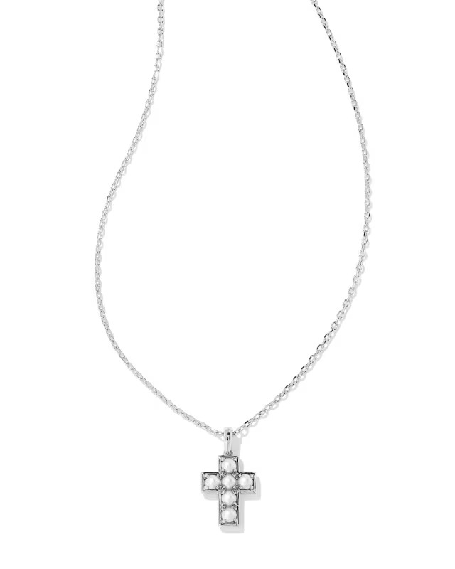 Pearl Silver Cross Short Pendant Necklace in Freshwater Cultured Pearl | Kendra Scott