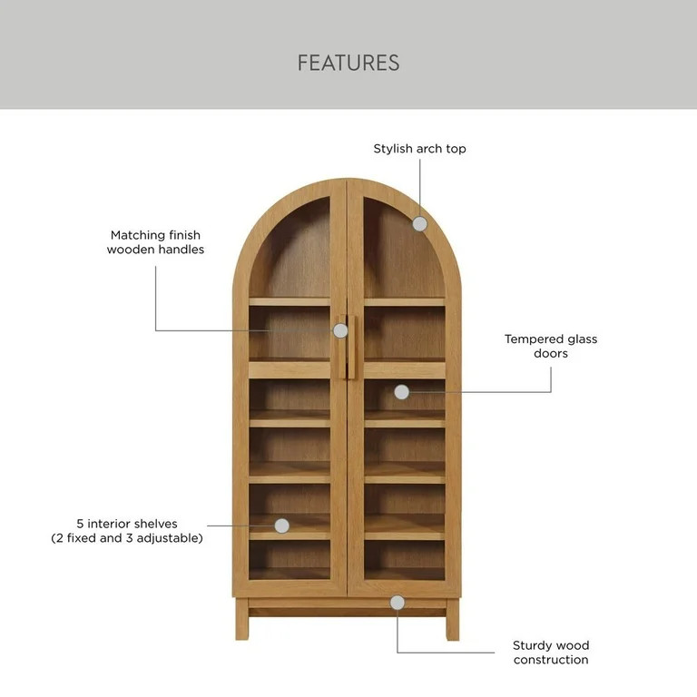 Better Homes & Gardens Juliet Arch Accent Cabinet, Light Honey Finish - Walmart.com | Walmart (US)
