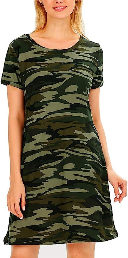 FV RELAY Women's Summer Casual Short Sleeve Camo Print Dresses Stretch Swing Dress for Work | Amazon (US)
