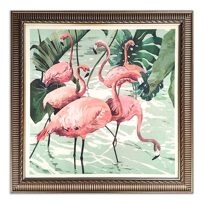 Glass Framed Flamingos Print Wall Art, 30" | At Home