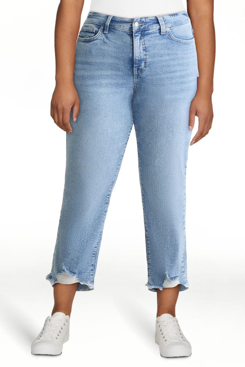 Time and Tru Women's High Rise Straight Leg Destructed Hem Jeans, 26" Inseam, Sizes 0-20 | Walmart (US)