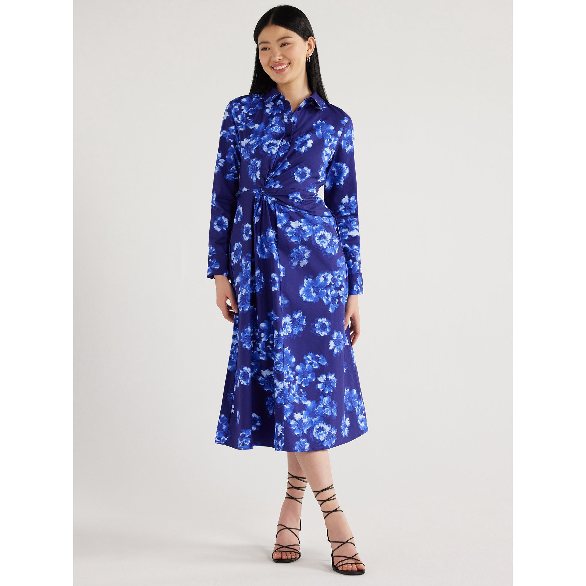 Scoop Women's Side Knot Poplin Midi Shirtdress, Sizes XS-XXL | Walmart (US)