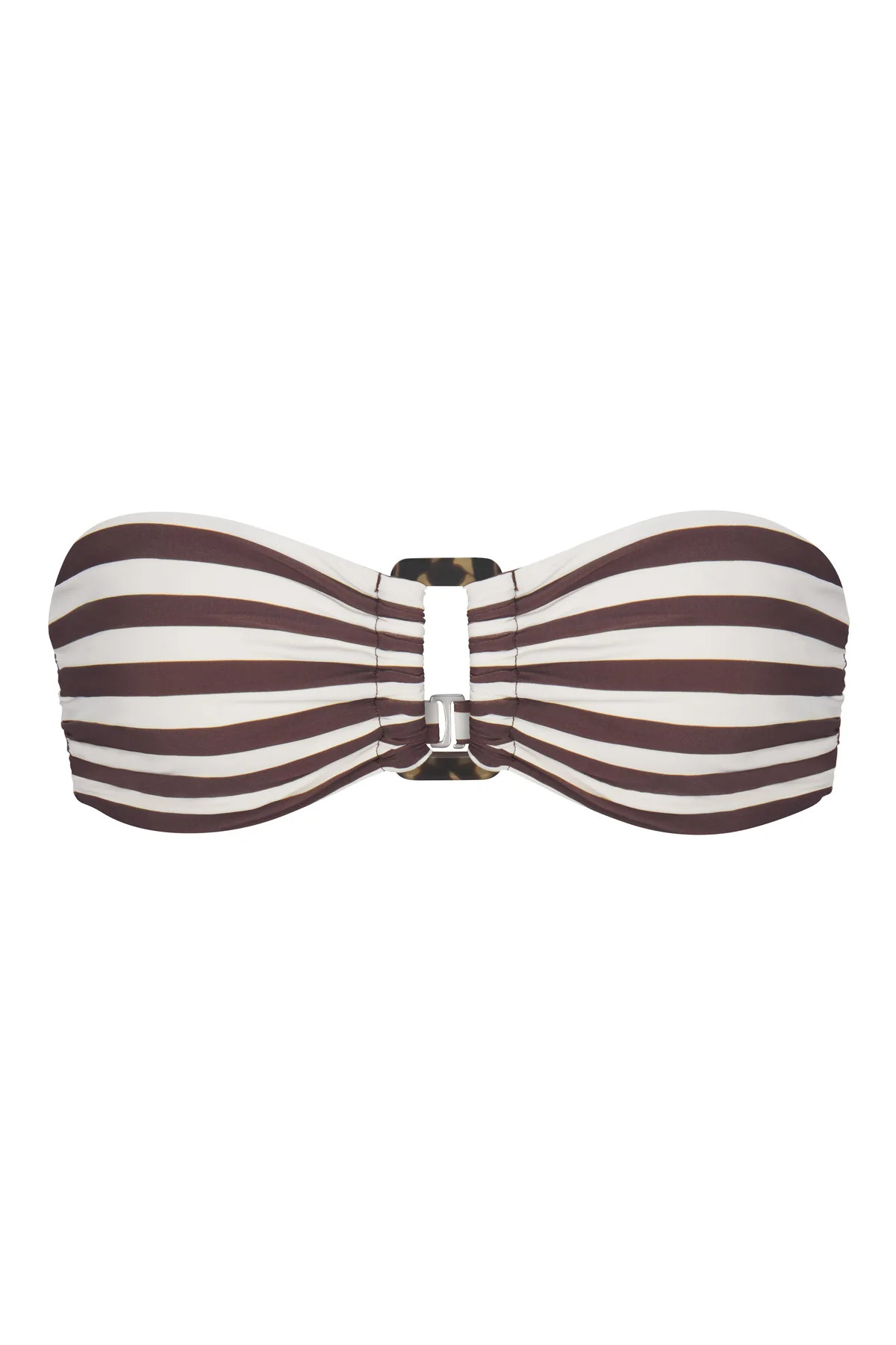 The Tortoise Bandeau Bikini Top In Espresso Even Stripes | Over The Moon