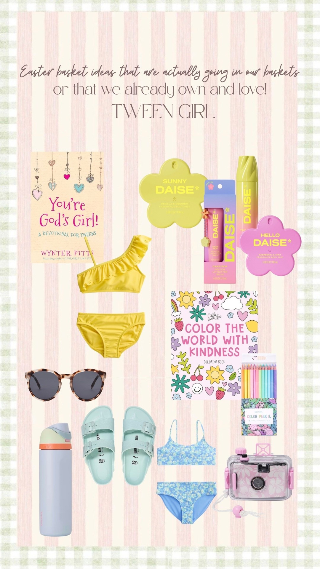 Tween girl Easter basket fillers! Big girls would love any of these sweet, realistic finds! Daise products, tween devotion and coloring book, Birkenstocks, Walmart girls swim, Owala 

#LTKSeasonal #LTKKids