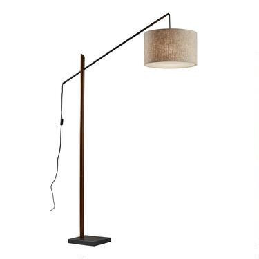 Ethan Walnut Wood And Black Metal Adjustable Arc Floor Lamp | World Market