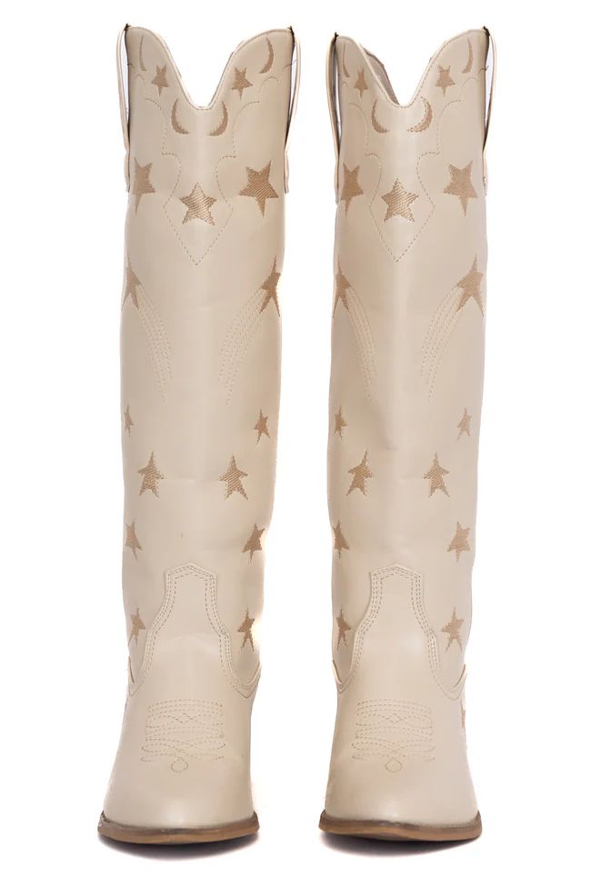 Luna Cream Star and Moon Western Boot | Pink Lily