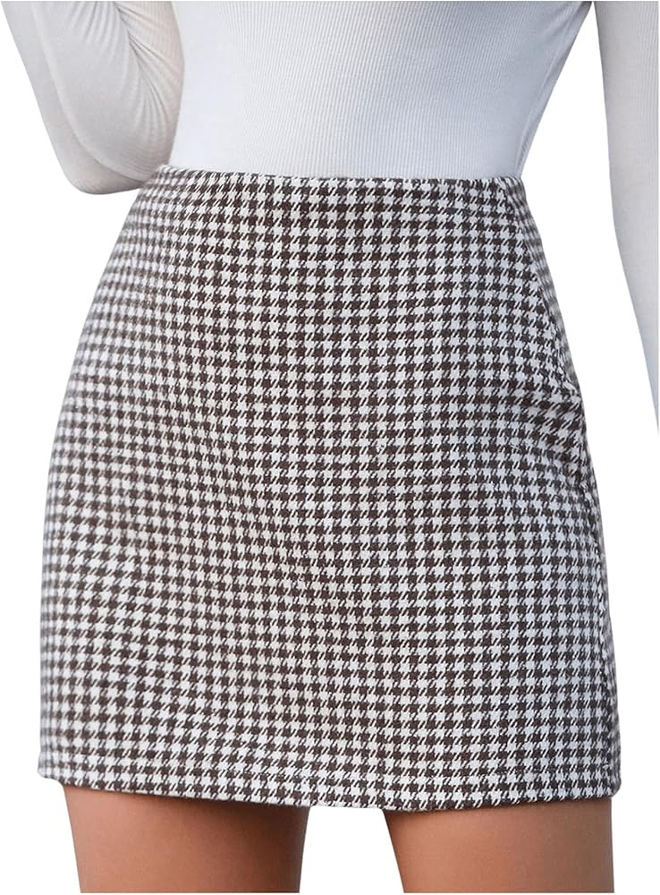 MakeMeChic Women's Plaid Mini Skirt High Waist Pencil Bodycon Short Fall Skirts | Amazon (US)