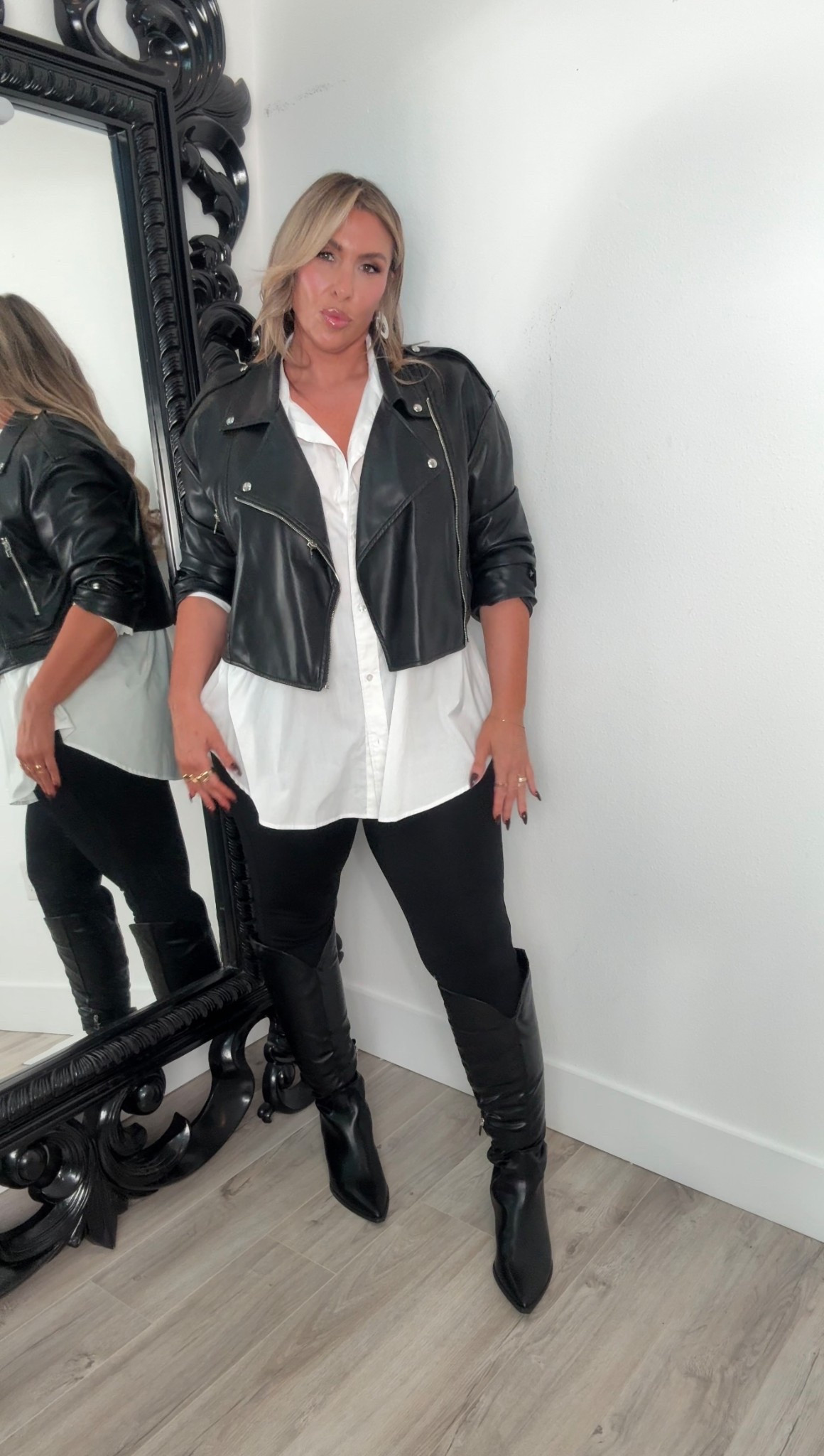 Updated legging idea for 2025

Amazing ponte legging pant from Spanx. High stretch but compressive and comfortable wearing XL reg 

oversize white shirt, old linked a similar option from gap 

jacket old topshop linked similar options. 

amazon wide calf friendly boots (my calf is 16.75)
#midsizefashion #midsize #outfitideas #thanksgivingoutfits #fallfashion 

#LTKMidsize #LTKShoeCrush #LTKStyleTip #LTKFindsUnder100 #LTKStyleTip #LTKMidsize