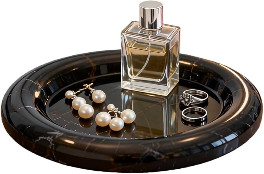 Natural Marble Round Vanity Tray Jewelry Makeup Dish Decorative Tray for Coffee Table,Bathroom,Be... | Amazon (US)
