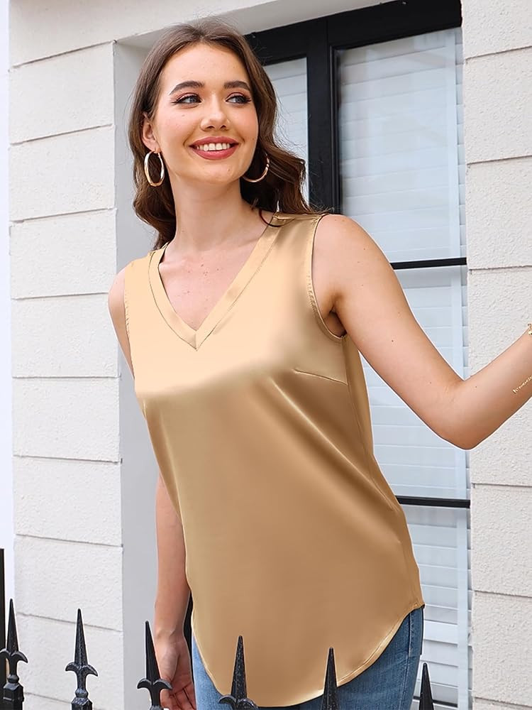Mawor Satin Tank Tops for Women Casual V Neck Silk Basic Cami Camisoles | Amazon (US)