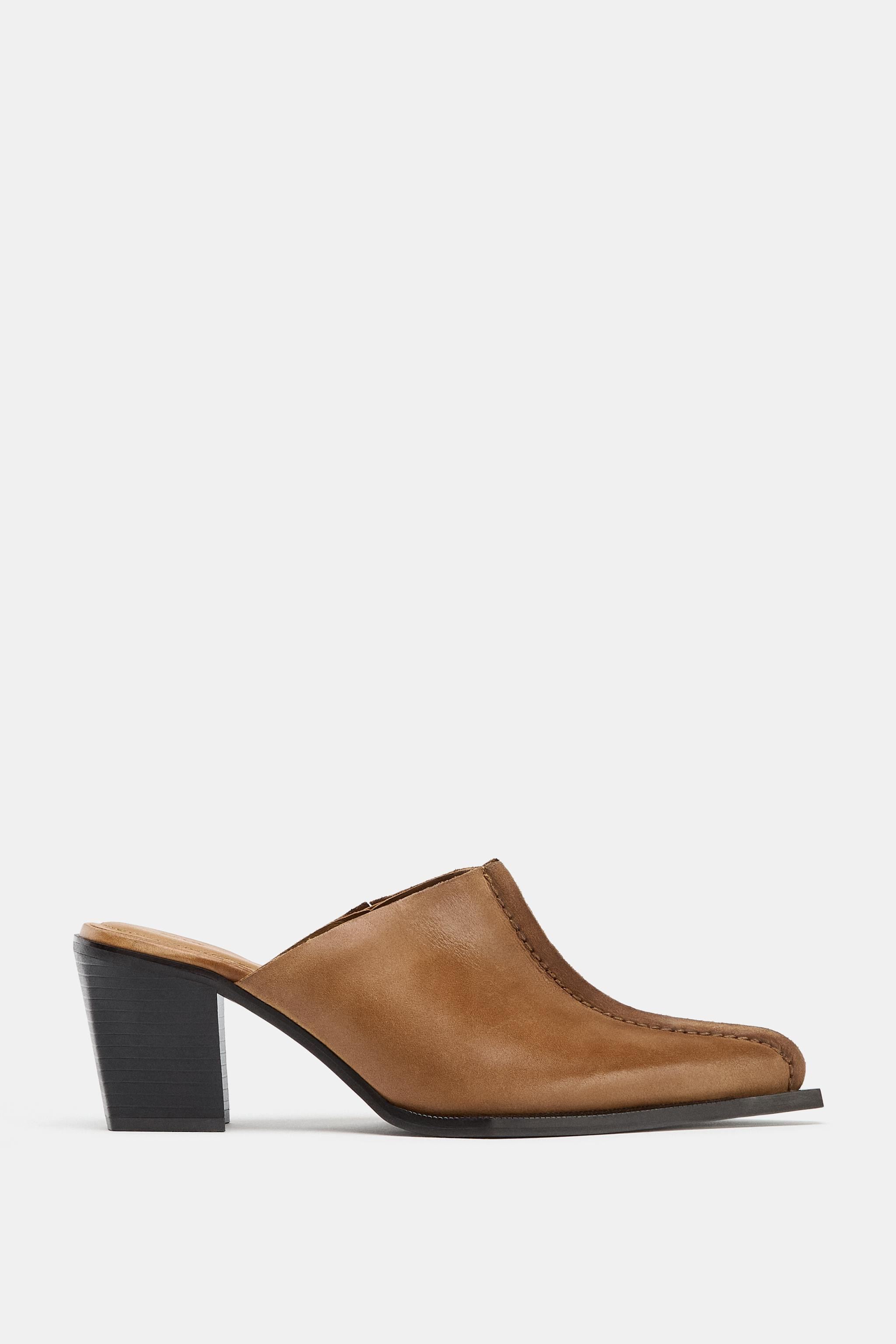 LEATHER CLOGS WITH TOPSTITCHING | Zara UK