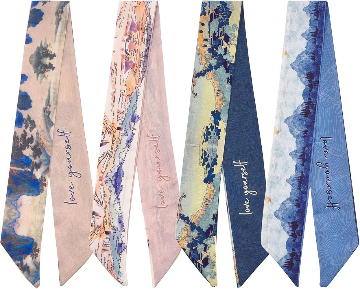 QIUTIMIY 4 Pack Purse Scarf Handbags Skinny Twill Hair Scarves Narrow Neck Scarf Band Women Fashi... | Amazon (US)